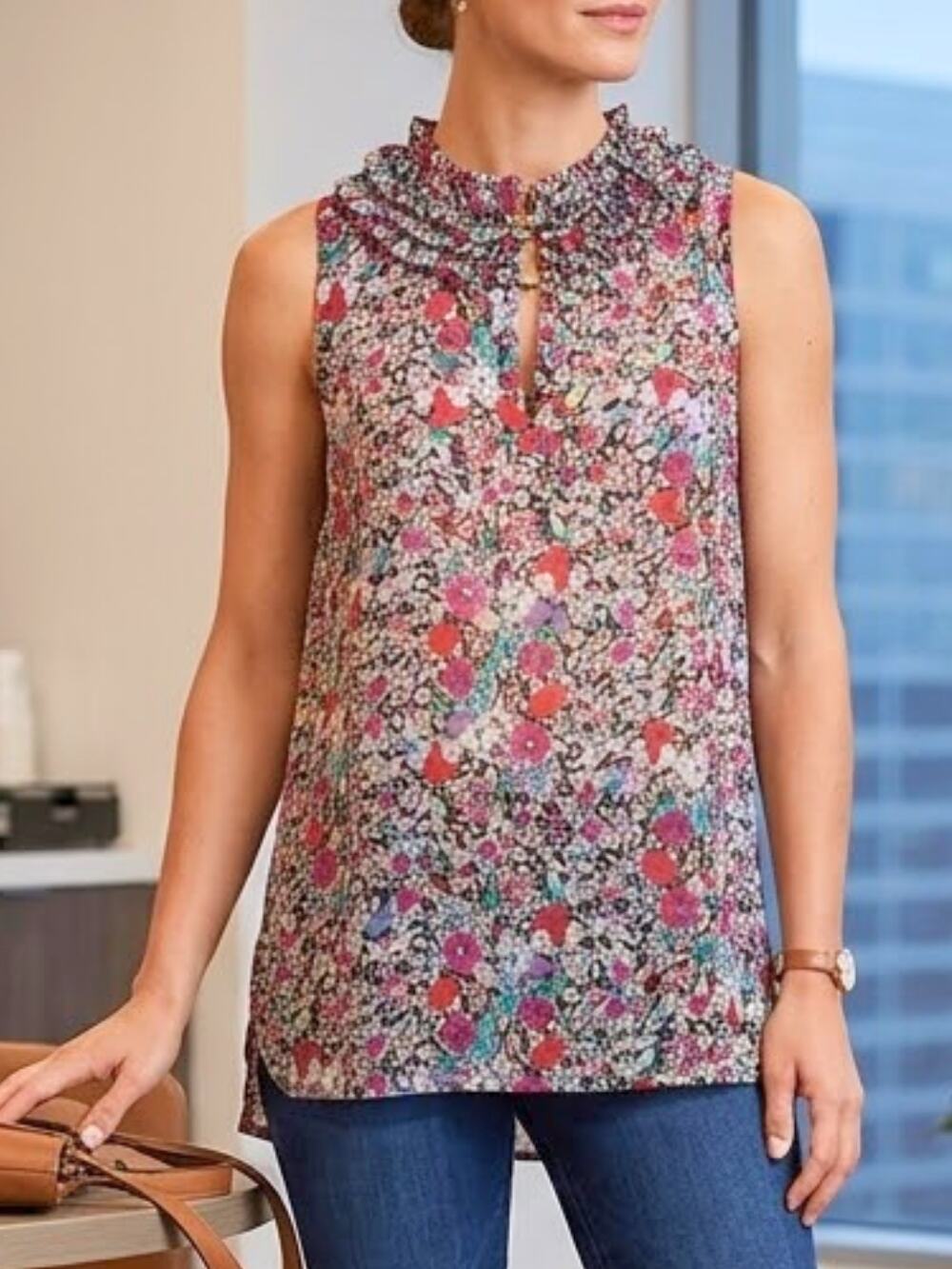 CABI Style #355 Liberty Sleeveless Floral Blouse, XS